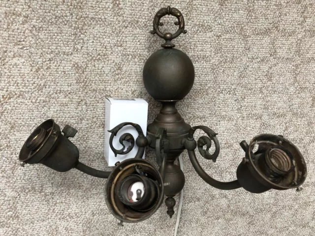 Victorian ORNATE c.1900 BRASS 3 Arm ELECTRIC Wall SCONCE Working Nouveau FIXTURE