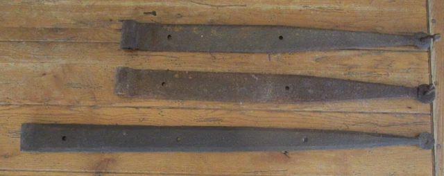 3 Vintage Antique Wrought Iron Strap Barns Hinges 26" 33" Round Ends