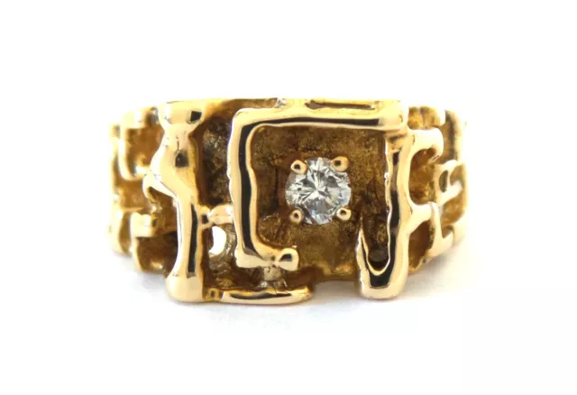 Vintage 14K Solid Yellow Gold Nugget Design Natural Diamond Ring - Size 9.25