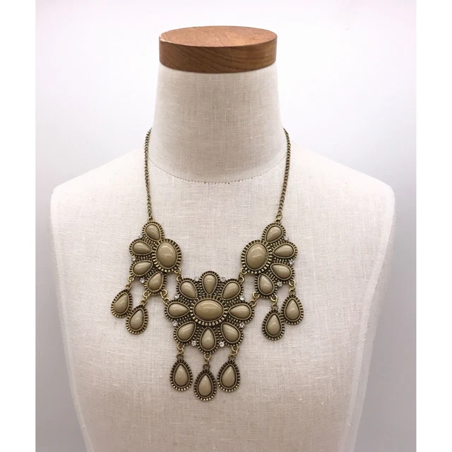 Statement Necklace by Charming Charlie Tan beads 14" length