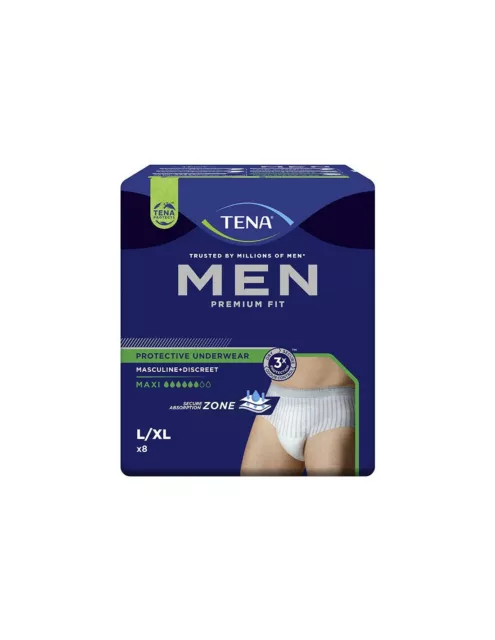 Tena Hombres Premium Fit Protective Maxi Anti Deslizante Pads Masculino L-XL 8PZ