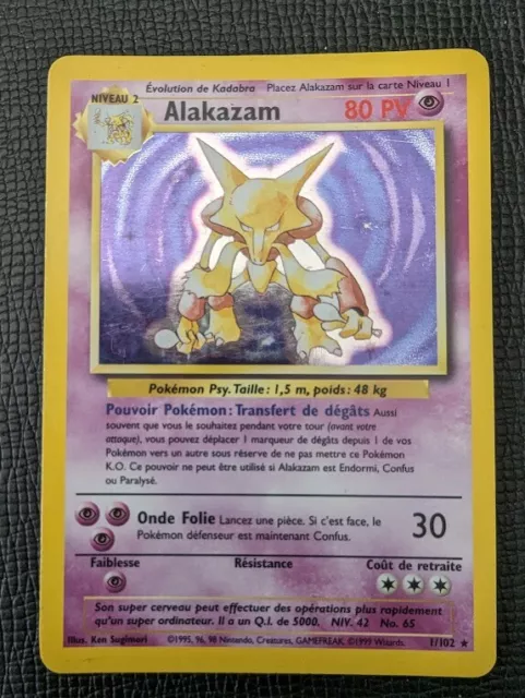 Carte Pokémon Alakazam 1/102  Edition set de base wizards français ETAT OK
