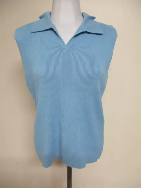 STYLE & CO light blue ribbed collared pullover knit shirt top blouse   sz L MA