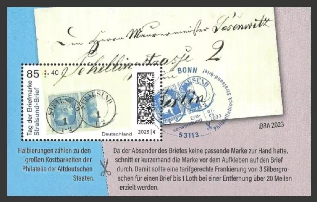 Bund Mi.Nr. Block 91 (2023) gestempelt mit EVST Bonn/Stralsund-Brief