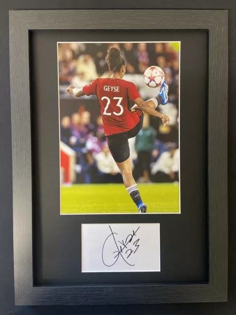 Hand Signed Geyse Manchester United Womans Display + COA A3 Size Mount