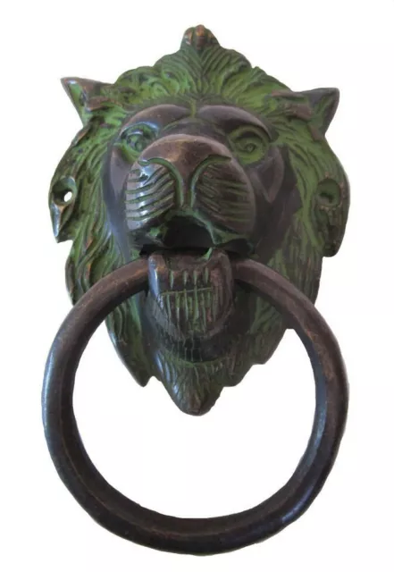 Ancien Style Laiton Porte Heurtoir - Lion - Entièrement - Noir (5247)