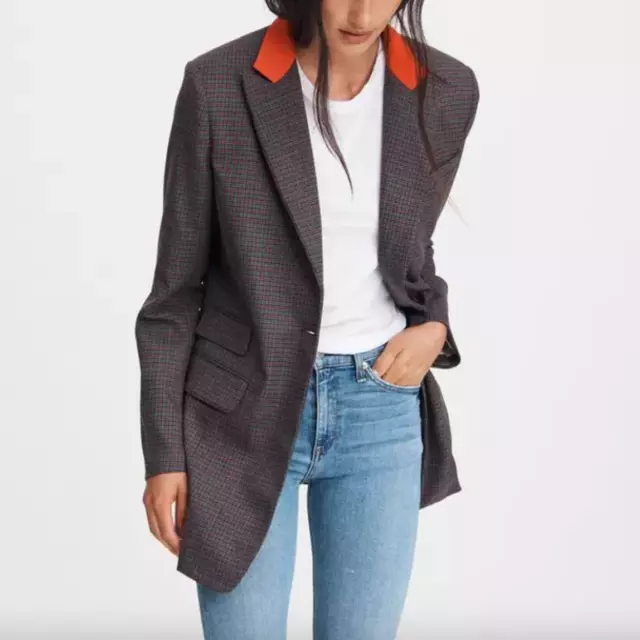 rag & bone Herringbone Check Gray Red Paloma Blazer Jacket size 10