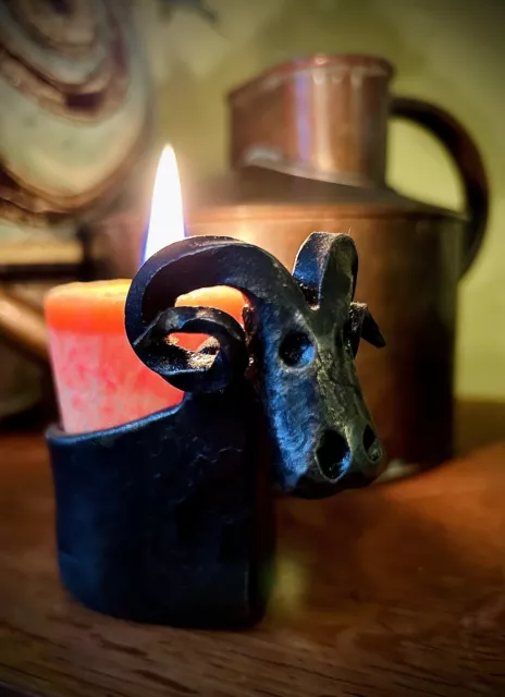 Hand Forged Iron Candle Holder Ram Sheep Farming Shepard Blacksmith Made UK 2