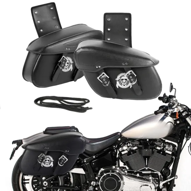 Black PU Saddlebags Side Luggage Tool Bag For Harley Dyna Sportster Touring