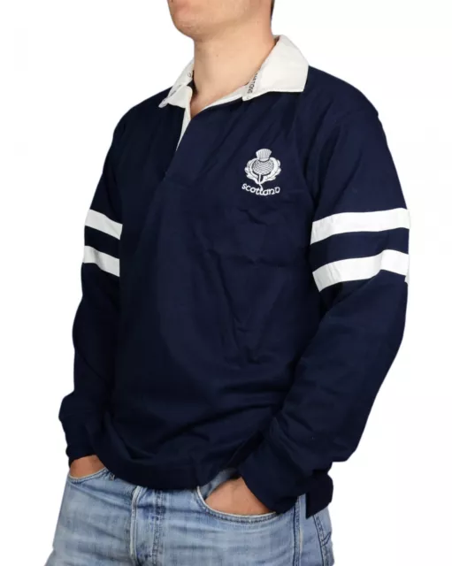 Camicia da rugby Rugby Nations Gents L/S Scozia 2 righe cardo ricamato