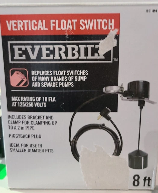 Interruptor flotador vertical Everbilt negro para bombas de sumidero/alcantarillado 8 ft