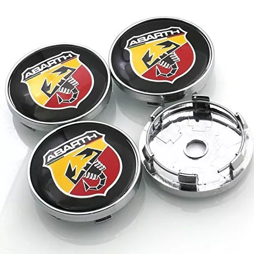 4 TAPPI COPRIMOZZO ABARTH 60 mm CERCHI BORCHIE FIAT 500 595 695 RALLY TUNING