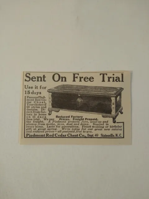 1917 Piedmont Red Cedar Chest Co. Statesville N.C. Vintage Print Ad