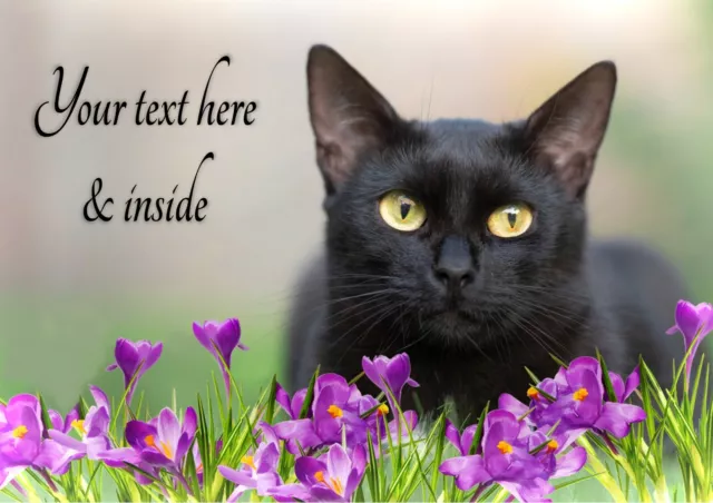 Personalised Black Cat Mothers Day, Easter, Birthday etc Card + Insert - A5 size