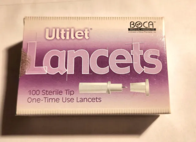 Ultilet Lancets Boca Medical Products 100 punta estéril un solo uso vencimiento 01/2008