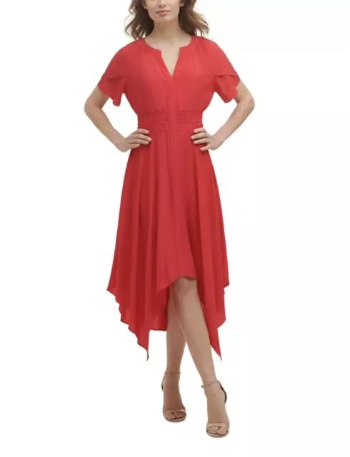 Kensie Red Handkerchief Hem Midi Dress Size 0 NWT