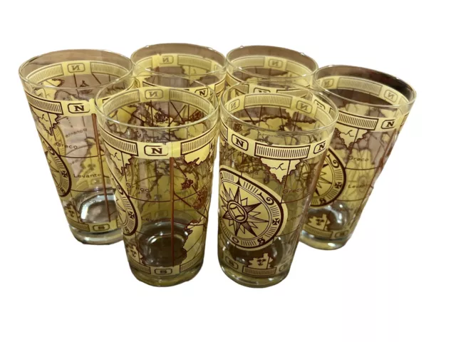 Lot of 6  Vintage Caribbean Map Mid-Century CERA Drinking Cups Glasses Tumblers