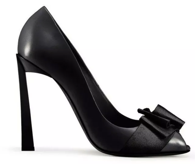 $1150 NEW Lanvin Peep Toe w Bow 105 Black Leather Pumps Heels Shoes 37.5 40