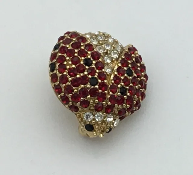 Monet Signed Gold Tone Vintage Ladybug Brooch Red Clear Black Glass Crystals