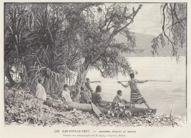 C6339 Polynésie, Les Îles sous-le-Vent, Indigènes Pechant Au Harpon, Print 1888