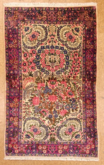 Hand Knotted Lavar Kirman Ivory Red Wool Oriental Area Rug Carpet 2'11" x 4'9" Hand Knotted Lavar Kirman Ivory Red Wool Oriental Area Rug Carpet 2'11" x 4'9"