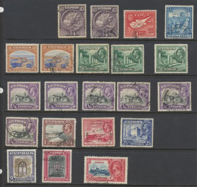 Cyprus Stamps: 1928-1935: SG123,125,126,133-138,141,143,145; CV £44.50