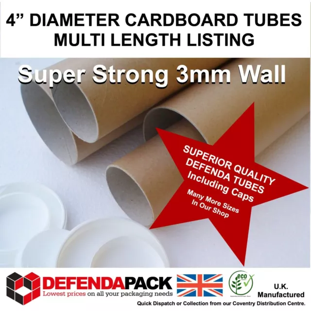 STRONGEST POSTAL TUBES A4 A3 A2 A1 A0 x 100mm 10cm 4" WIDE DIAMETER Poster Rolls