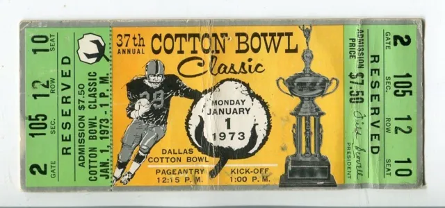 1973 Cotton Bowl Full Ticket Texas Longhorns v Alabama Crimson Tide 70986