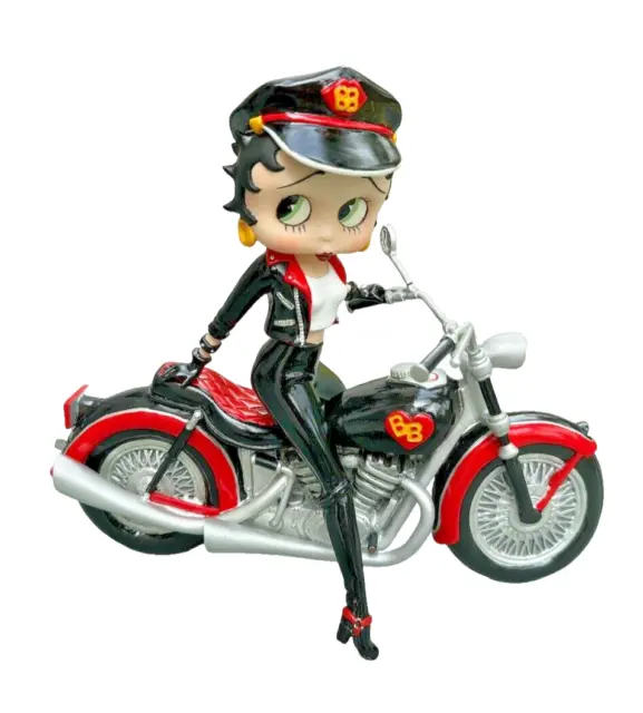 Vintage Betty Boop Figurine "Biker Betty" Riding Red & Black Motorcycle.