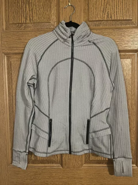 Lululemon Jacket Size 6 Peplum Gray/Black Stripes Full Zip Ruffles Fitted