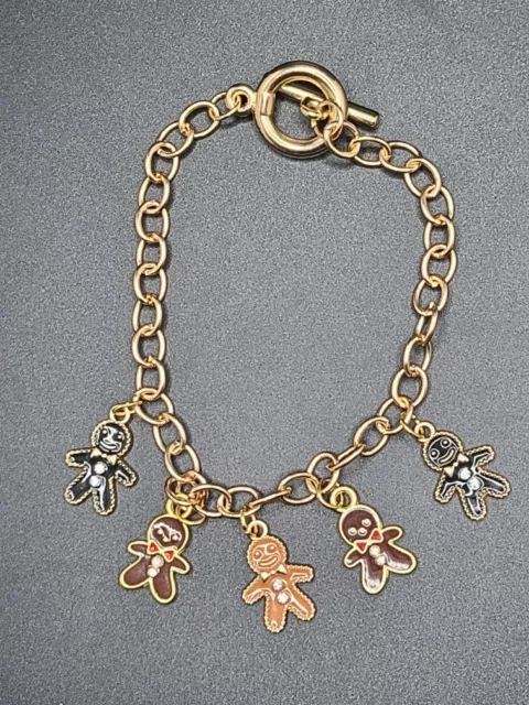 Dangling Charm Bracelet Gingerbread Men Fashion Enamel Rhinestones Toggle Cute