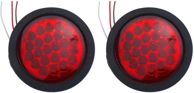 4" Round Trailer Tail Light 24 LED Rubber Grommet Stop Turn Brake [2x Red] DOT