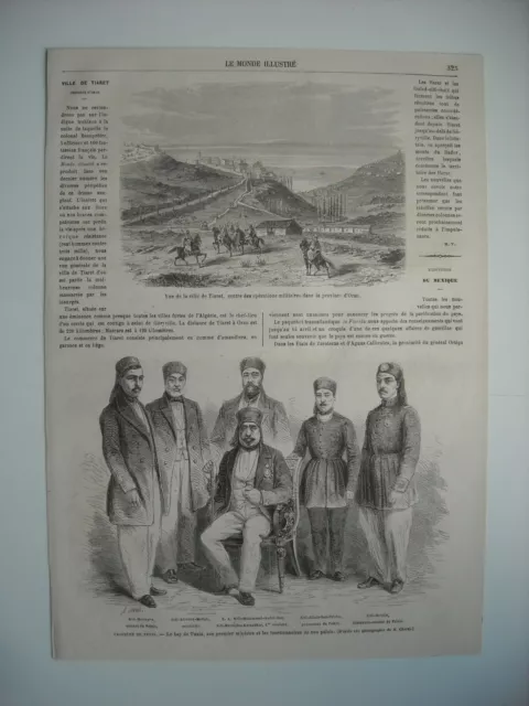 Gravure 1864. Troubles De Tunis. Ville De Tiaret. Bey De Tunis, Son 1Er Ministre