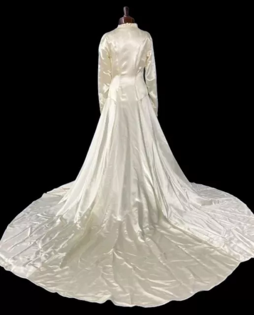 1940'S Vintage Liquid Satin Formal Wedding Dress Long Train Vogue Special Design