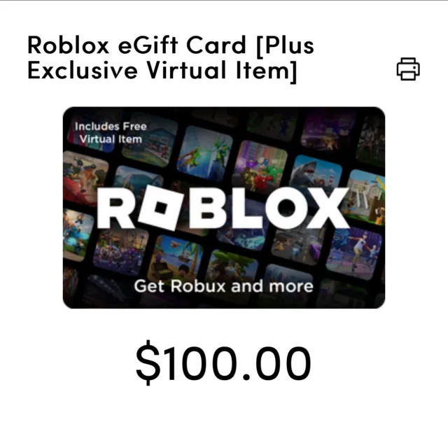 $100DIGITAL ROBLOX GIFT Card. Physical Print Out Of Pin # Will Be