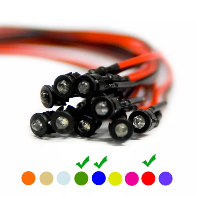 10 X à Câble Diodes LED + Plastique Support RGB Rapide Flash Clair Lentille 9V