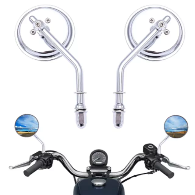 Pair Round Motorcycle Rearview Side Mirrors For Harley Sportster Bobber Chopper