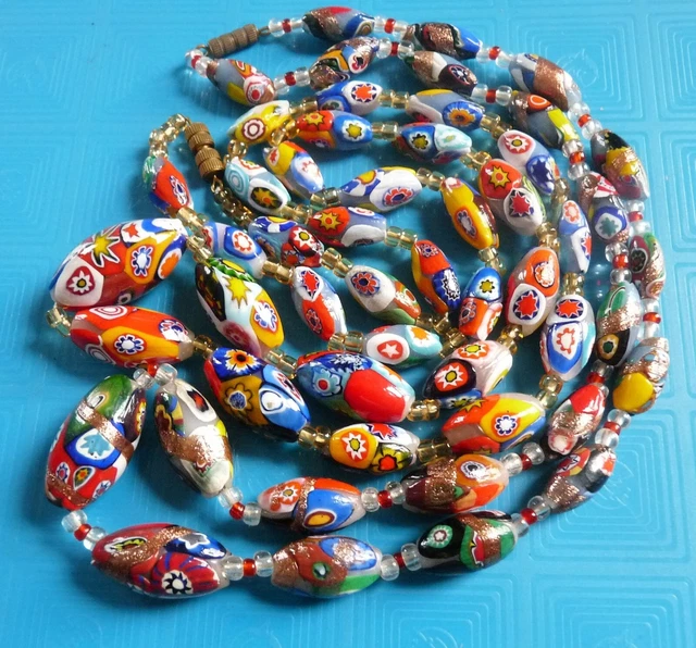 Ancient Glass Venitian Beads Necklaces Lot Colliers Anciens Perles Millefiori