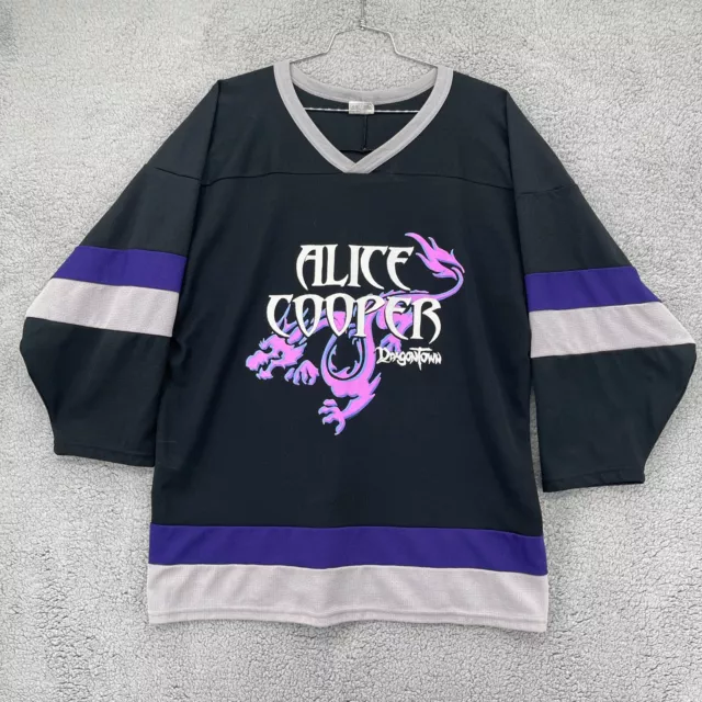 Vintage Alice Cooper Dragontown Tour Jersey 18 Adult XL Black Hockey Y2K Shirt