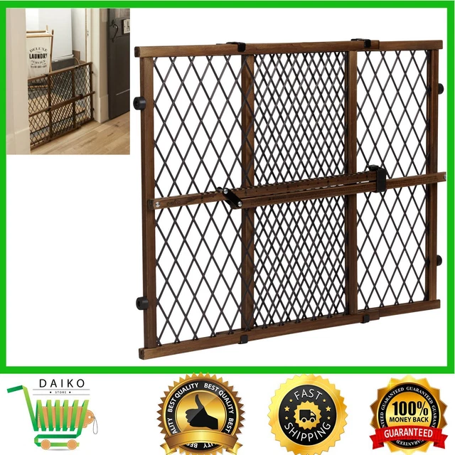 Diamond Mesh Gate Lock Adjustable Wood Baby Gate with Infants Toddlers and Pets