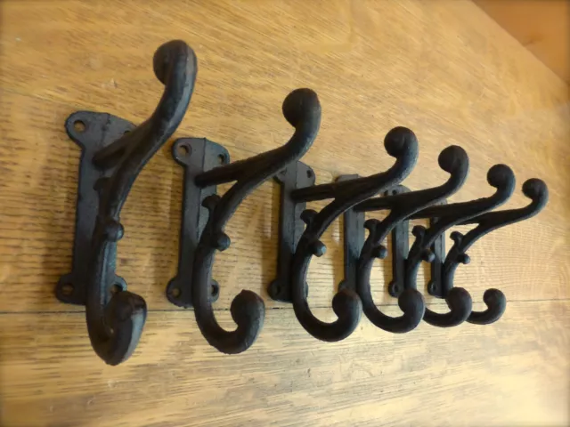 6 BROWN RUSTIC DOUBLE VINE COAT HOOKS ANTIQUE-STYLE CAST IRON 4.5" wall hardware