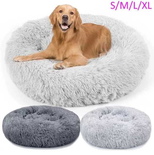 Dog Bed Donut Soft Round Plush Cat Beds For Calming Pet Anti Anxiety Washable