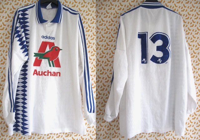MAILLOT ADIDAS PORTÉ #3 MJ Auchan Football 90'S blanc et bleu Jersey