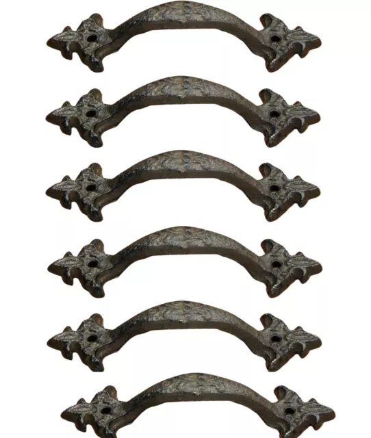 6pc Fancy Handles Cast Iron Rustic Drawer Pull Fleur De Lis Gate Door Shed