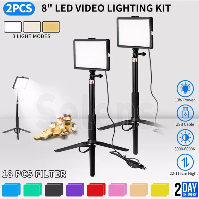 2PCS 8" LED Video Lighting Kit Photography Portable Light Studio Lamp Photo Live