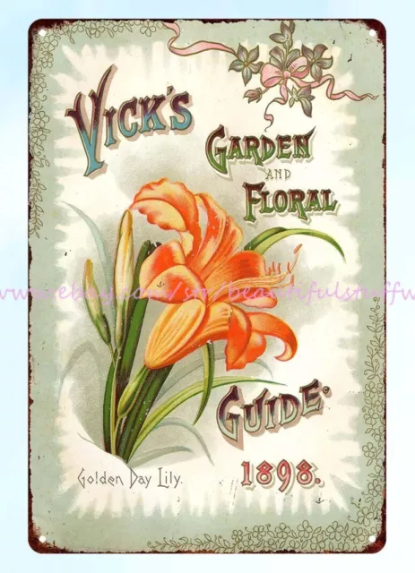 1898 Golden day lily from Vicks garden and floral guide metal tin sign interior