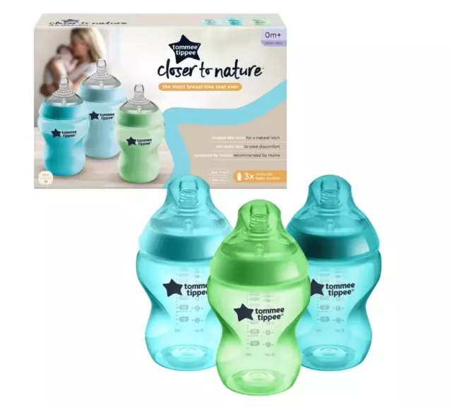 Tommee Tippee Closer to Nature Baby Bottles 260ml 3 Pack Colour 0m+