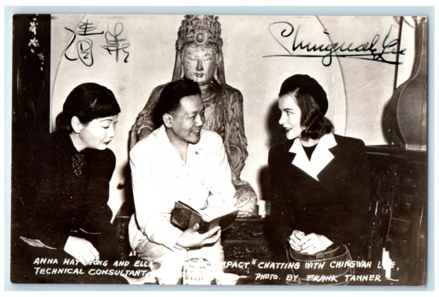 Anna May Wong Ella Raines Tea Chingwah Lee Signed Autograph  RPPC Photo Postcard