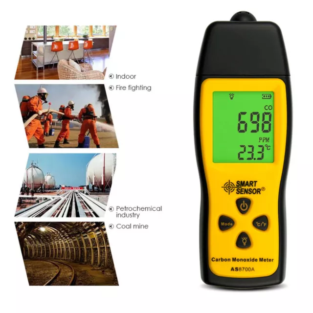 Handheld Carbon Monoxide Meter CO Gas Tester Monitor Detector Gauge Sound Alarm