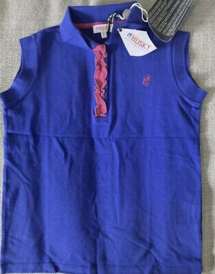 Girls Husky Polo Shirt Cotton Bright Blue Sleevless 13 Years BNWT RRP£170